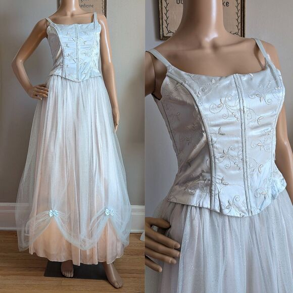 Vintage y2k Gunne Sax Millenium 2000s Gown Pink Corset Regency Dress Prom Jrs 3 - Picture 1 of 16